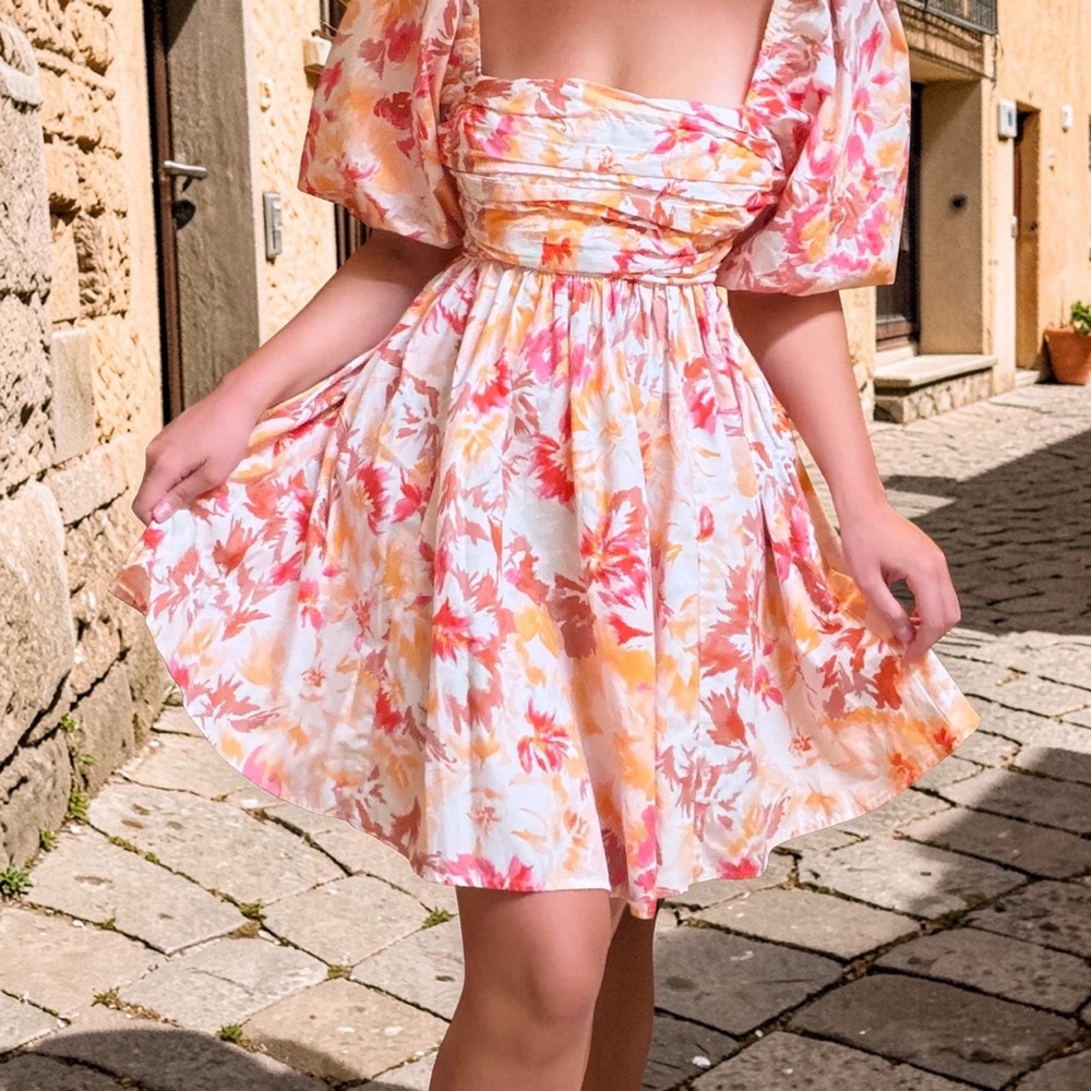 Abercrombie & Fitch Pink and Orange Floral Square-Neck Mini Dress - Picture 3 of 5